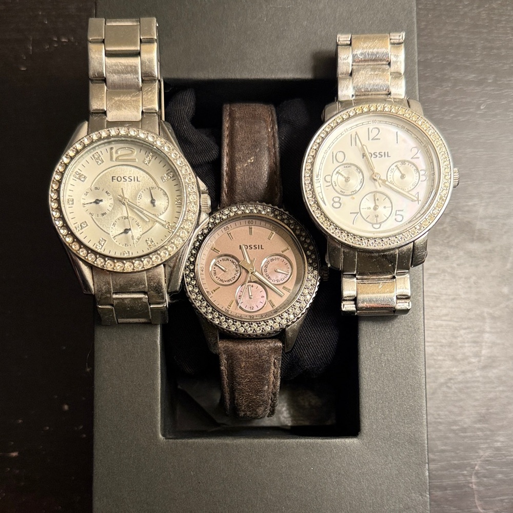 Fossil Silver and Brown Watch Trio